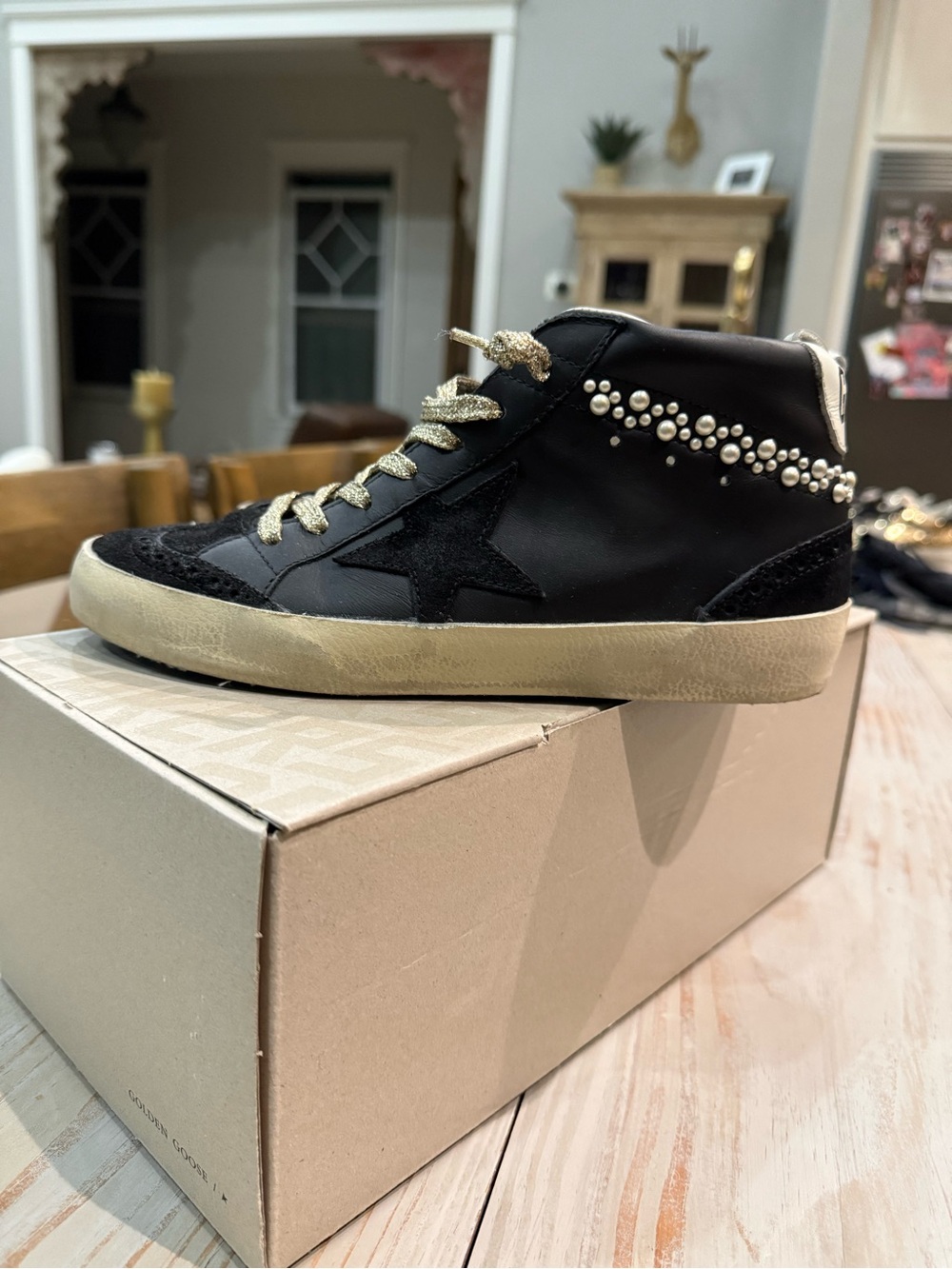 Golden Goose Black and White MIDSTAR Leather Sneaker - Picture 2 of 7